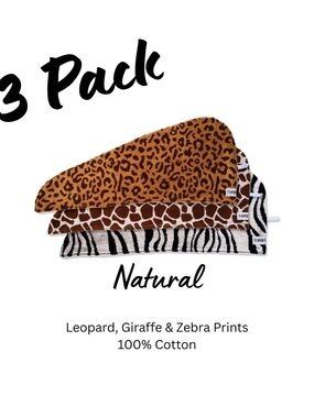 New Turbie Twist (set of 3) Animal Print hair towels - leopard, giraffe, zebra